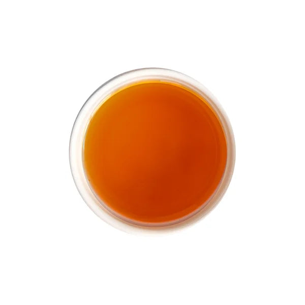 Brewed ruby red black tea with amber-red color and sweet, mellow aroma.