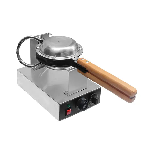 Bubble Waffle Machine with heat-resistant wooden handles and adjustable temperature control for making crispy, fluffy Hong Kong-style egg waffles.