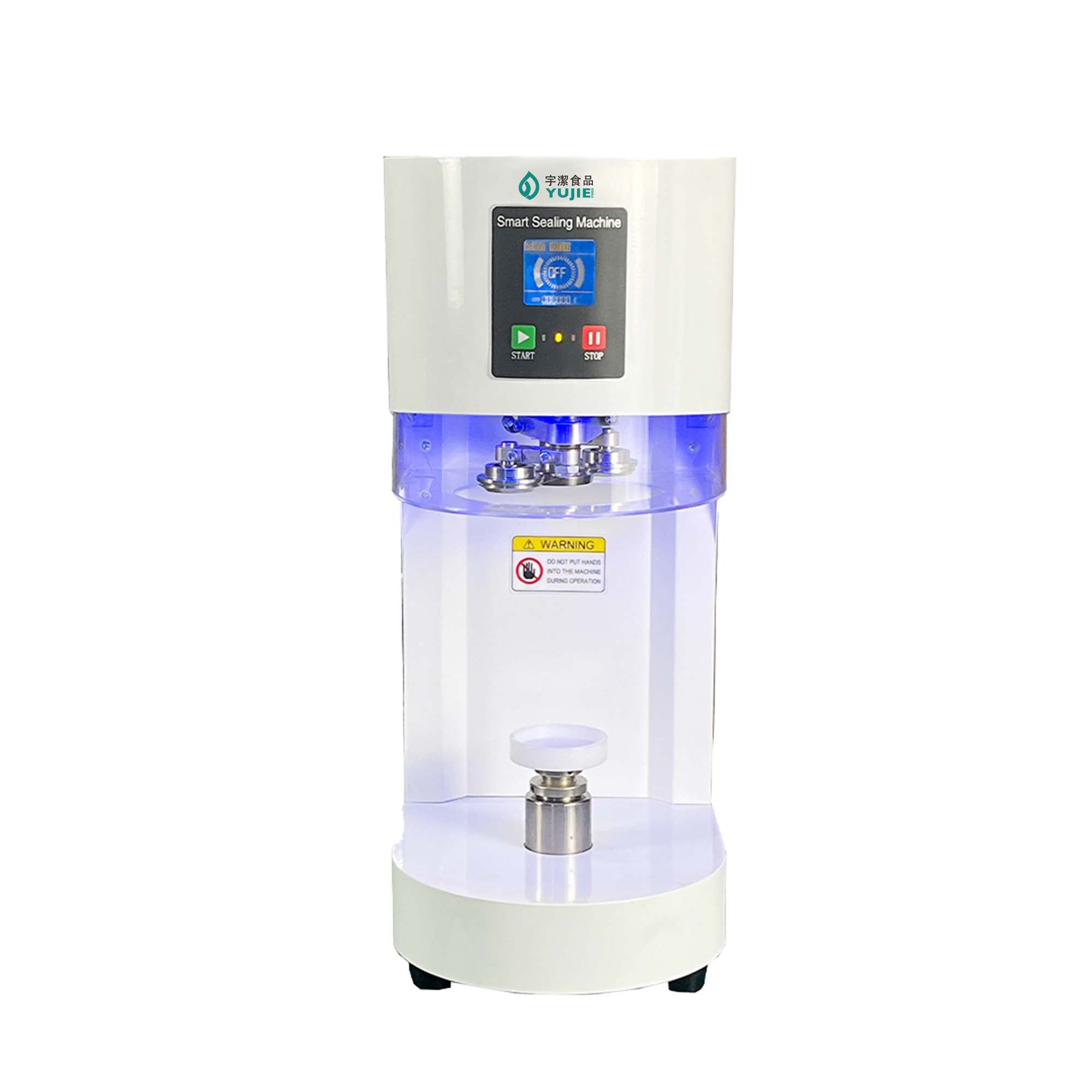 Smart Canister Sealing Machine with automatic sensor sealing, one-touch smart control panel, and safety detection system for commercial beverage and food can packaging.
