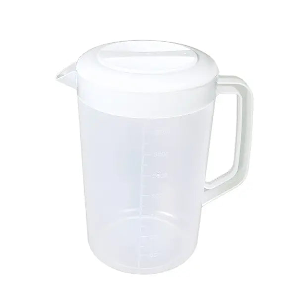 1-gallon BPA-free plastic pitcher with an ergonomic handle and spout, ideal for tea brewing, juice mixing, and serving cold beverages.