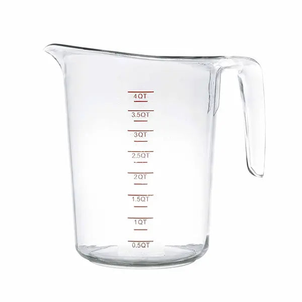4000ml heat-resistant measuring cup with clear markings and ergonomic handle, ideal for bulk beverage preparation, commercial baking, and large-scale liquid measurements.