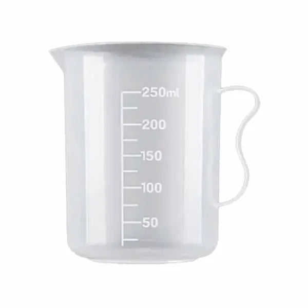 250ml heat-resistant measuring cup with clear measurement markings, ideal for beverage and baking precision, made from durable plastic for easy pouring and accurate results.
