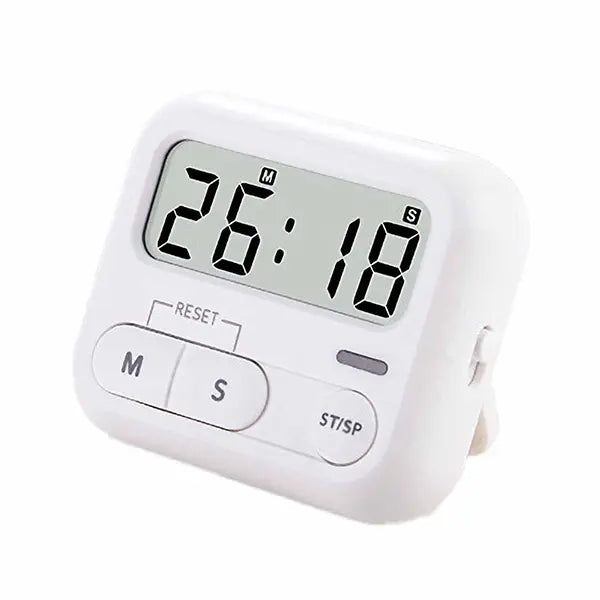 Digital Kitchen Timer with a large LCD display, easy-to-use buttons, and a built-in stand with a magnet, perfect for timing cooking, baking, and tea brewing.