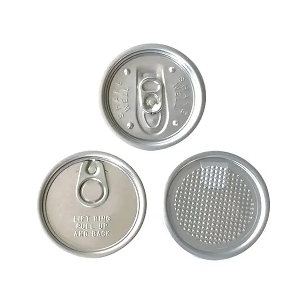 A set of aluminum pop can lids designed for PET Pop Can Bottles, featuring different opening styles for secure and convenient sealing.
