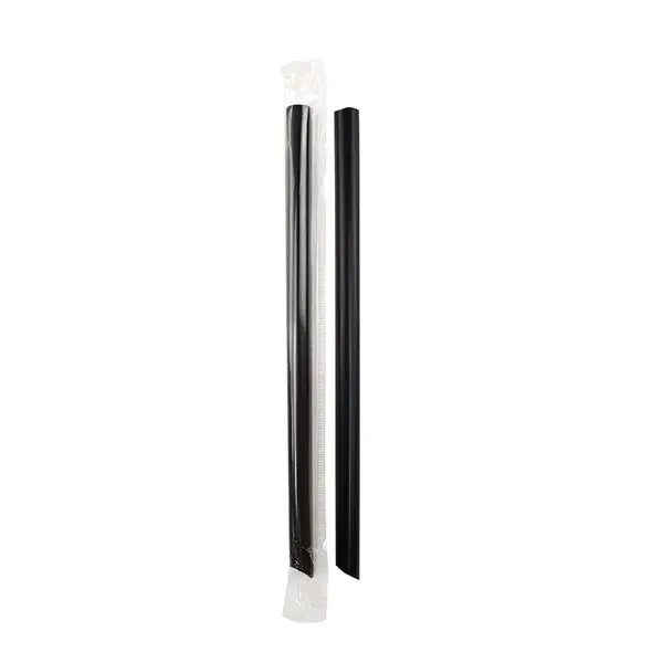 12mm black wide straw, perfect for bubble tea and large tapioca pearls, individually wrapped for convenience.