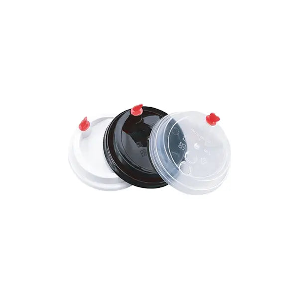 90mm PP injection cup lid with heart plug, designed for secure and spill-proof takeaway drinks. Ideal for bubble tea and hot beverages.