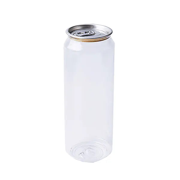 16oz PET Pop Can Bottle, shatterproof and clear, offering a modern can-style drinking experience for juices, teas, and sodas.