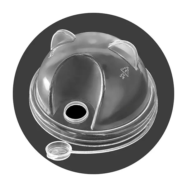 90mm bear ear cup lid, designed with a cute bear ear shape, made from transparent PP material, ideal for parties, events, and kids' beverages.