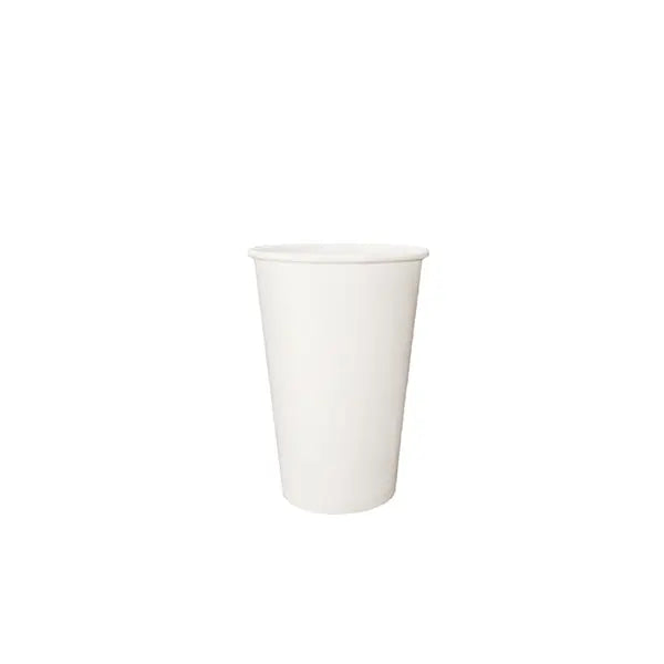 16oz white single-wall paper hot cup, eco-friendly and heat-resistant, ideal for serving coffee, tea, and hot beverages.