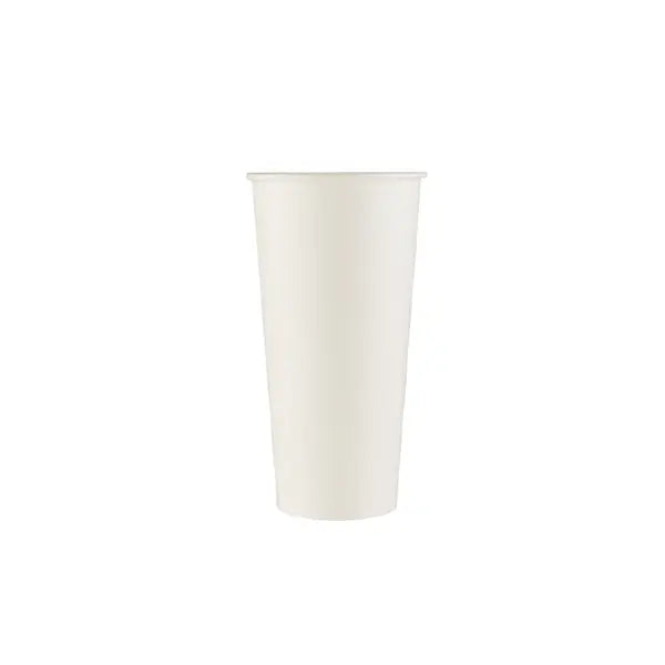 20oz single-wall white paper hot cup, lightweight and designed for safe handling of coffee, tea, and other hot drinks.