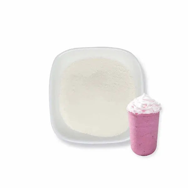 Slushy powder with fine texture and neutral appearance, ideal for smoothies and icy drinks.