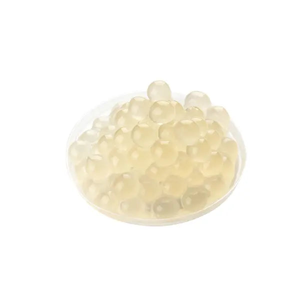 Soft and chewy White Boba with a translucent appearance, perfect for milk tea, fruit tea, and smoothies. Adds visual appeal and enhances drink texture.