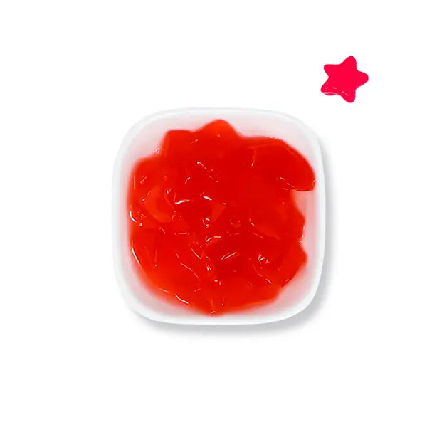Strawberry-flavored star jelly with a chewy texture, perfect for bubble tea, fruit teas, smoothies, and desserts, adding fun and flavor.