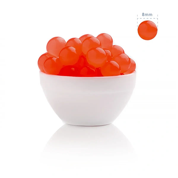 8mm orange flavor popping boba pearls – vibrant, juicy, and perfect for fruit-based beverages.