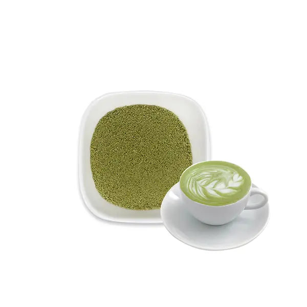 Matcha latte powder with green tea latte, featuring rich tea aroma and creaminess, perfect for versatile drink creations.