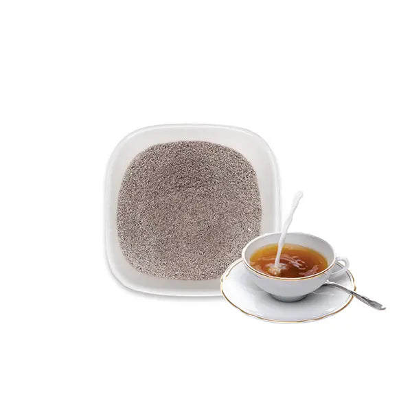 Classic milk tea powder with milk-tea cup visual, showing bold tea flavor and smooth texture ideal for hot or cold beverages.