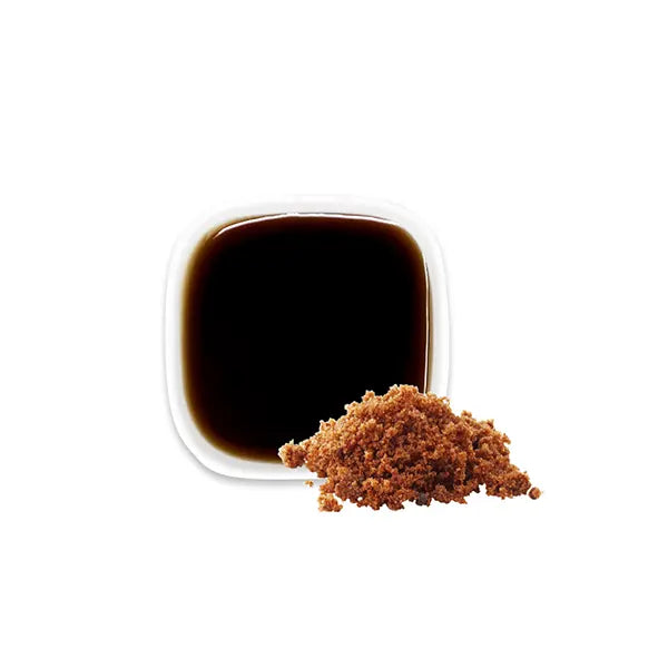 Brown sugar syrup with raw sugar – rich dark amber tone and intense aroma.