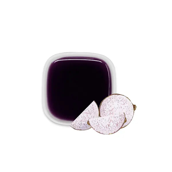 Taro syrup with root slices – rich purple tone and nutty aroma.